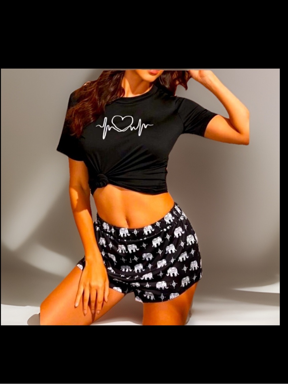Elephants & Hearts Confort That’s Sexy & Sleep Perfect Top & Silk Bottom Pj’s